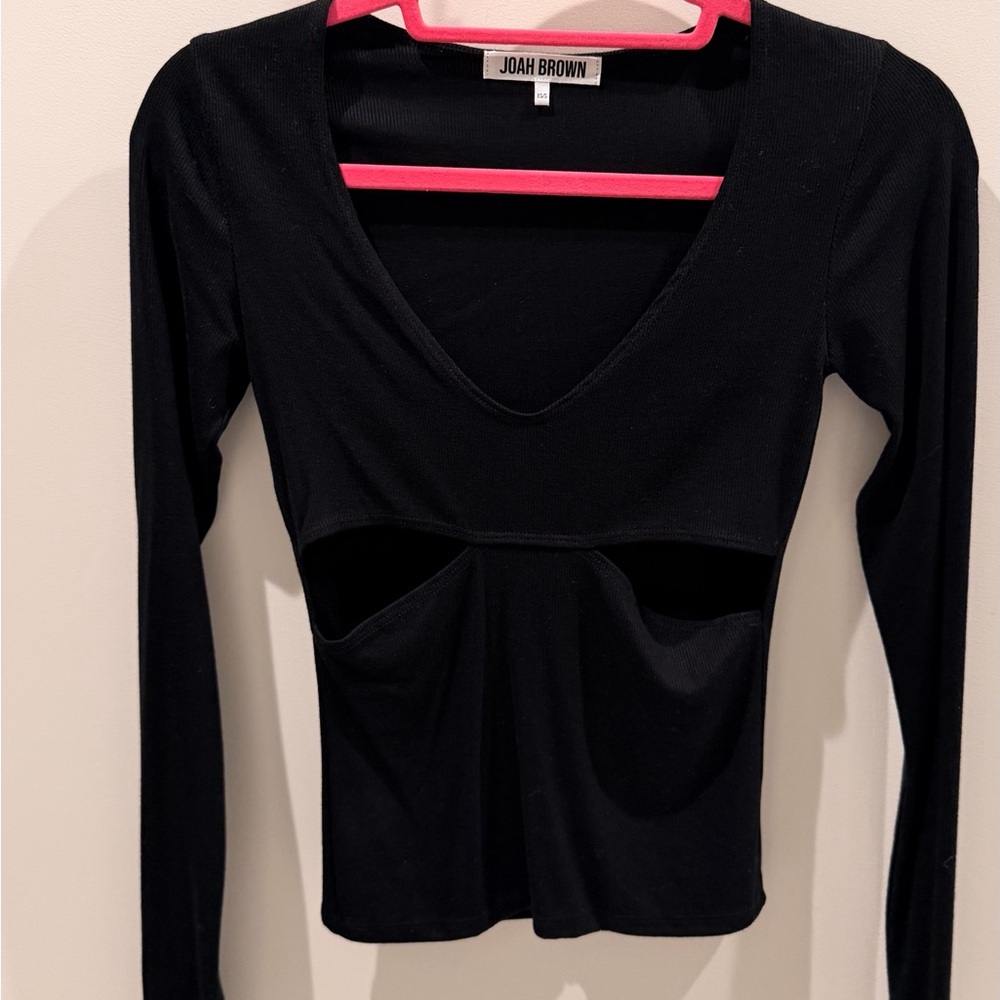 Joah Brown Black Cutout Long Sleeve Top